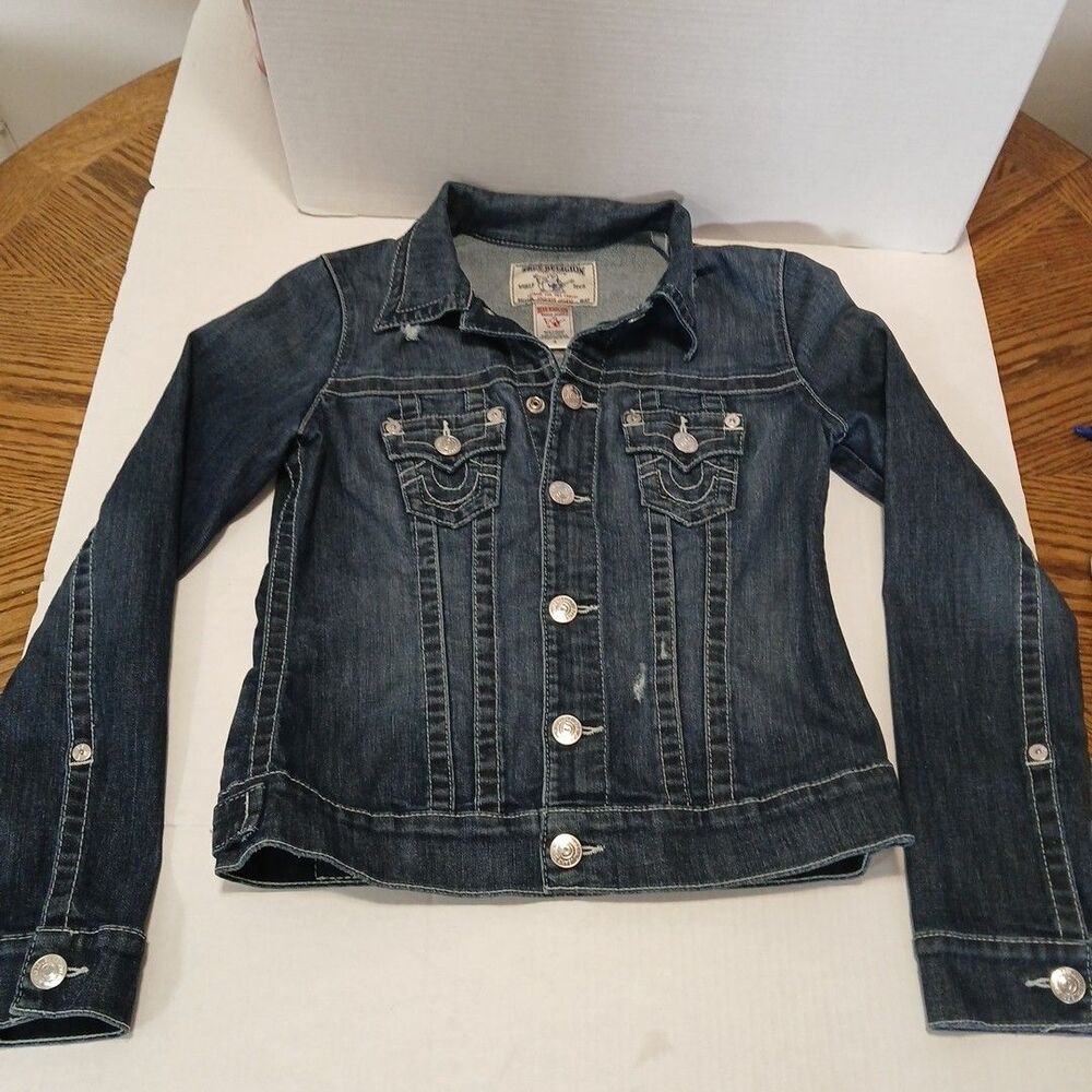 True Religion Denim Jacket Women's Size Small Button Front Trucker Destroy
